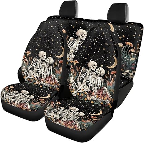 Skull Mushroom Print Car Seat Cover Full Set of 4, Moon Star Print Universal Front and Rear Bench Back Seat Cover for Cars Truck SUV, All Weather Protector, Auto Interior Accessories - Scorpio Car Seat Cover for men