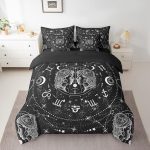 Sun Moon Comforter Set Queen, 7 Pieces Constellation Gemini Bed In A Bag Zodiac Signs Astrology Bedding Starry Sky Bedding (1 Comforter,2 Pillowcase,2 Throw Pillow Covers,1 Flat Sheet,1 Fitted Sheet) - Gemini Blanket for men