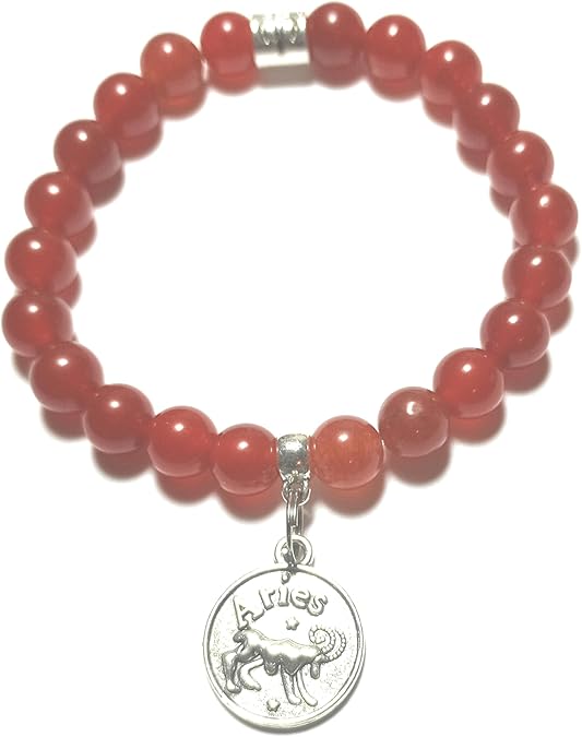 Zodiac Genuine Gemstone Stretch Bracelets, 8mm, Healing Crystal Birth Sign Bracelet - Aries Bracelet for men