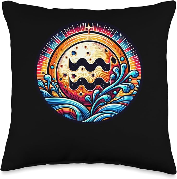 Aquarius Zodiac Sign Illustration Moon Astrology Signs Throw Pillow - Aquarius Pillow for men