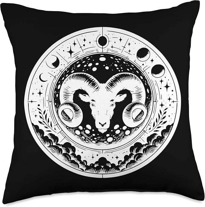 Astrological Ram Head Symbol Oa Moon Aries Sign Throw Pillow - Aries Pillow for men