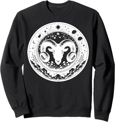 Astrological Ram Head Symbol Oa Moon Aries Sign Sweatshirt - Aries Sweatshirt for men