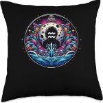 Aquarius Zodiac Art With Colorful Waves And Celestial Throw Pillow - Aquarius Pillow for men