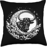Bulls Head In Crescent Moon Astrology Taurus Sign Art Throw Pillow - Taurus Pillow for men