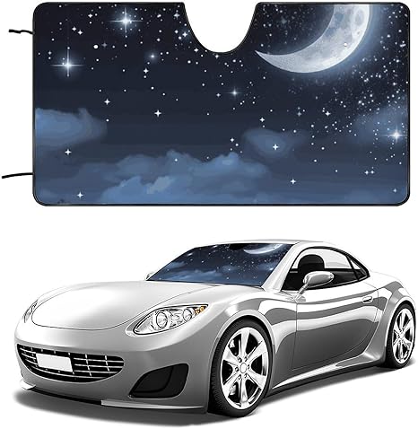 Car Windshield Sun Shade Cover Foldable Car Sun Shield Car Windshield Sunshade Nightsky Hanging Moon Car Windshield Cover Car Shade Front Windshield Sunshade for Most Sedans - Aries Car Ornament for men