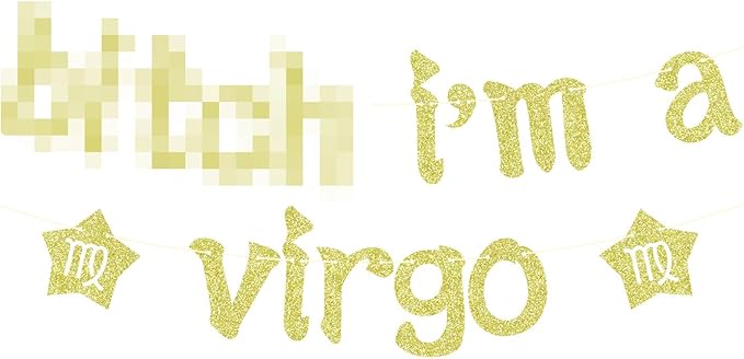 I'm a Virgo Banner, Virgo Birthday Bunt Sign, Virgo Season, 12 Zodiac Constellations Birthday Party Decorations Gold Glitter - Virgo Poster for men