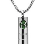 Unisex Stainless Steel Cylinder Zodiac Constellation Sign Necklaces Aromatherapy Pendant Locket Necklace - Taurus Products for men