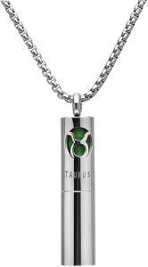 Unisex Stainless Steel Cylinder Zodiac Constellation Sign Necklaces Aromatherapy Pendant Locket Necklace - Taurus Products for men