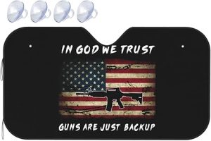 Vintage in God We Trust My Guns are Just Backup Car Windshield Sunshade Foldable Front Window Sun Visor Shades Protector for Car SUV Truck - Aries Car Ornament for men