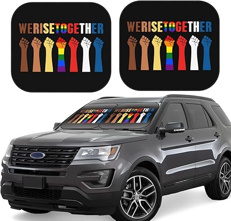 We Rise Together Equality Social Justice Car Windshield Sun Shade Foldable 2-Piece Car Sunshades Reflect Uv Sun and Heat - Aries Car Ornament for men