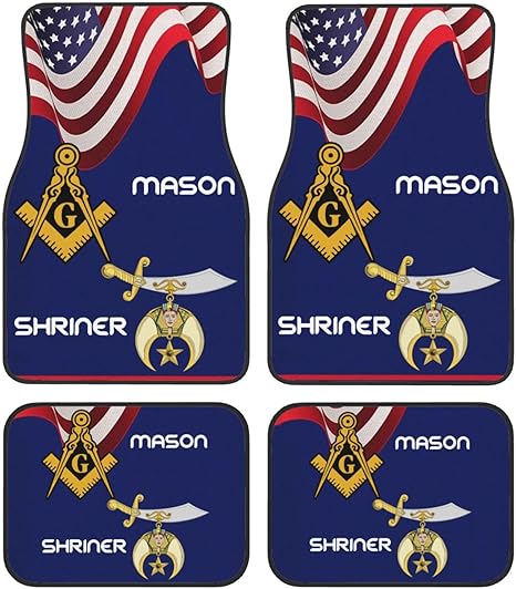 Masonic Shriner Split Universal Car Front Rear Floor Foot Mats Anti-Slip Car Mat Full Set of 4 Pieces Rubber Backing Carpet All Weather Protection Fit for SUV,Sedans, Trucks - Aries Car Floor Mat for men