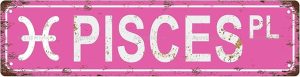 PISCES Star Sign Zodiac Sign Vintage Metal Tin Sign, Street Sign, Home Decor, Room Decor, Wall Decor, Bathroom Decor, Bar Decor, Cafe Decor, Garage Decor, 16 x 4 Inch - Pisces for men