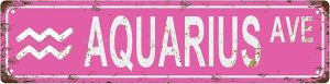 AQUARIUS Star Sign Zodiac Sign Vintage Metal Tin Sign, Street Sign, Home Decor, Room Decor, Wall Decor, Bathroom Decor, Bar Decor, Cafe Decor, Garage Decor, 16 x 4 Inch - Aquarius Pillow for men
