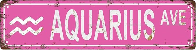 AQUARIUS Star Sign Zodiac Sign Vintage Metal Tin Sign, Street Sign, Home Decor, Room Decor, Wall Decor, Bathroom Decor, Bar Decor, Cafe Decor, Garage Decor, 16 x 4 Inch - Aquarius Pillow for men