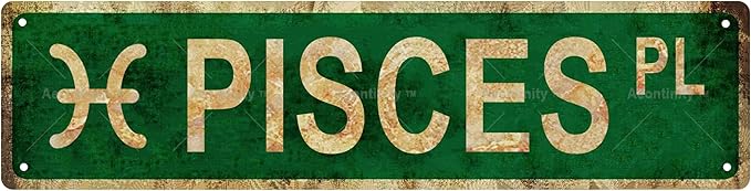 PISCES Zodiac Sign Star Sign Vintage Metal Tin Sign, Street Sign, Home Decor, Room Decor, Wall Decor, Bathroom Decor, Bar Decor, Cafe Decor, Garage Decor, 16 x 4 Inch - Pisces Canvas for men