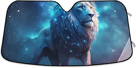 Cars Front Sun Shade Windshield,Foldable Reflective Sun Visor Stars Galaxy Lion Windshield Sunshade Cover,Blocks UV Ray Sun Protect Interior Keep Cool,53" x 23.5 " - Aries Car Ornament for men