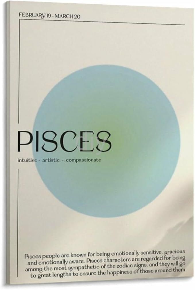 WDWMDBPK Piscespersonality Traits Mural Gradient Aura Astrology Mural Decorative Painting Canvas Poster Bedroom Decor Office Room Decor Gift Frame-style 24x36inch(60x90cm) - Pisces Canvas for men