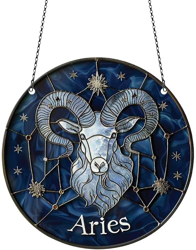 Aries Ornament Acrylic Window Hanging, Gift for Zodiac Lovers, Home Wall Room Hanging Decor, Christmas Decorations - Aries for men
