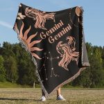 Throw Blanket, 100% Cotton Woven, Zodiac Compatibility Sign, Astrology Decor Woven Tapestry, Gemini & Gemini Horoscope Match 2-Inch Fringe Detail, Vintage Aesthetic Multiple Sizes 60 x 80 - Gemini Blanket for men