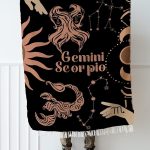 Throw Blanket, 100% Cotton Woven, Zodiac Compatibility Sign, Astrology Decor Woven Tapestry, Gemini & Scorpio Horoscope Match 2-Inch Fringe Detail, Vintage Aesthetic Multiple Sizes 52 x 37 - Gemini Blanket for men