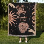 Throw Blanket, 100% Cotton Woven, Zodiac Compatibility Sign, Astrology Decor Woven Tapestry, Gemini & Leo Horoscope Match 2-Inch Fringe Detail, Vintage Aesthetic Multiple Sizes 50 x 60 - Gemini Blanket for men