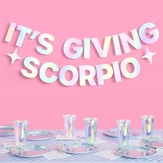xo, Fetti It's Giving Scorpio Banner - Iridescent Foil Banner | 5 Ft. | Zodiac Birthday Sign, Horoscope Party Background, Astrology Bday Decorations - Scorpio Products for men