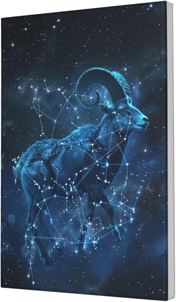 MA6GE8DE Oil Painting Canvas Twelve Zodiac Signs Aries,Blue Twelve Zodiac Signs Aries Decorative Canvas Hanging Picture,Bar,Bedroom,Living Room,Bathroom Wall Art Decor,For Aries Lovers Gift 12x18 inch - Aries Canvas for men