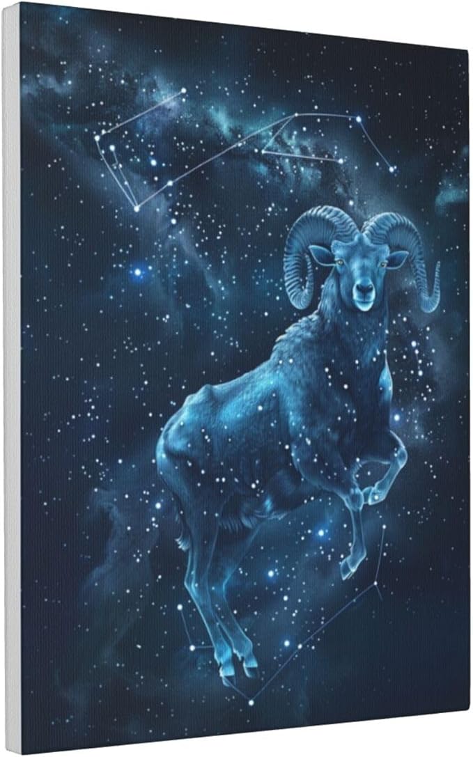 MA6GE8DE Frameless Canvas Painting 12 Zodiac Signs Aries,Classic Home Room Decor Accessory,Blue 12 Zodiac Signs Aries Decorative Paintings,Gift For Aries Enthusiasts,Bedroom,Bar,Living Room 12x16 inch - Aries Canvas for men