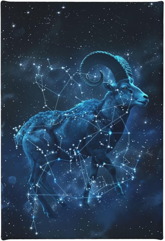 MA6GE8DE Oil Painting Canvas Twelve Zodiac Signs Aries,Blue Twelve Zodiac Signs Aries Decorative Canvas Hanging Picture,Bar,Bedroom,Living Room,Bathroom Wall Art Decor,For Aries Lovers Gift 8x12 inch - Aries Canvas for men