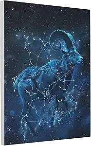 MA6GE8DE Oil Painting Canvas Twelve Zodiac Signs Aries,Blue Twelve Zodiac Signs Aries Decorative Canvas Hanging Picture,Bar,Bedroom,Living Room,Bathroom Wall Art Decor,For Aries Lovers Gift 12x16 inch - Aries Poster for men