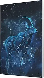 MA6GE8DE Oil Painting Canvas Twelve Zodiac Signs Aries,Blue Twelve Zodiac Signs Aries Decorative Canvas Hanging Picture,Bar,Bedroom,Living Room,Bathroom Wall Art Decor,For Aries Lovers Gift 16x24 inch - Aries Poster for men