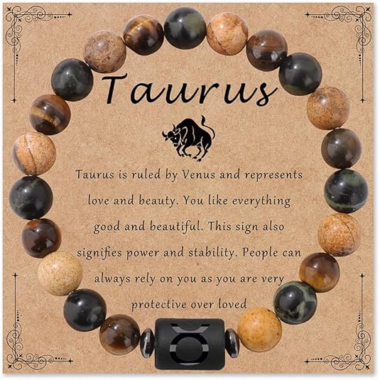 Zodiac Bracelet Gemstone beads bracelet for women Constellation Horoscope Chakra Relief Stress Stretch Bracelet Jewelry Gift - Taurus Products for men