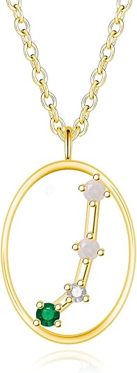 S925 Sterling Silver Zodiac Sign Necklaces for Women, Astrology Horoscope 12 Constellation Moonstone Jewelry - Aries Necklace for men