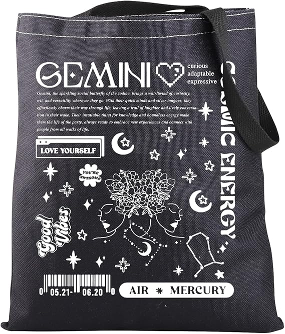 JNIAP Zodiac Sign Gift 12 Constellation Birthday Gift for Astrology Lover Horoscope Tote Bag - Gemini Canvas for men