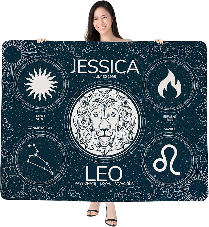Custom Personalized Zodiac Blanket, Astrology Birthday Gift, Fully Customizable with Your Name, Unique Design with Zodiac Sign and Constellation, Soft Sherpa Fleece Material, 60"x80" Throw Blanket - Aries Blanket for men