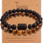 Zodiac Bracelets for Women Black Obsidian Bracelet Constellation Horoscope Crystals Tiger Eye Beads Bracelet Jewelry Gifts 2 Pcs - Taurus for men