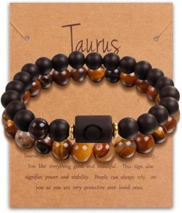 Zodiac Bracelets for Women Black Obsidian Bracelet Constellation Horoscope Crystals Tiger Eye Beads Bracelet Jewelry Gifts 2 Pcs - Taurus for men