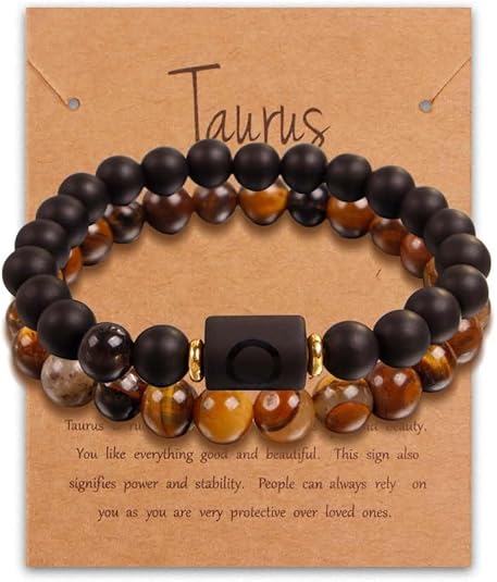 Zodiac Bracelets for Women Black Obsidian Bracelet Constellation Horoscope Crystals Tiger Eye Beads Bracelet Jewelry Gifts 2 Pcs - Taurus for men