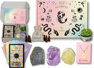 ESOTHERIC Scorpio Birthday Gifts for Women- Zodiac Gifts Box Set with Crystals, Oracle Card Deck, Zodiac and Constellation Necklace, Succulent Candle, Incense Cones, Horoscope and Crystal Guide - Scorpio Products for men