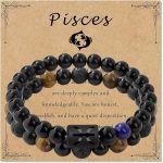 Zodiac Bracelet for Women Star Sign Natural Black Obsidian Bracelet Constellation Horoscope Crystals Bracelet Jewelry Gift 2 pieces 2 Pcs - Pisces for men