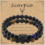 Zodiac Bracelet for Women Star Sign Natural Black Obsidian Bracelet Constellation Horoscope Crystals Bracelet Jewelry Gift 2 pieces 2 Pcs - Scorpio Products for men