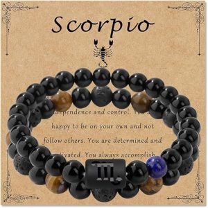 Zodiac Bracelet for Women Star Sign Natural Black Obsidian Bracelet Constellation Horoscope Crystals Bracelet Jewelry Gift 2 pieces 2 Pcs - Scorpio Products for men