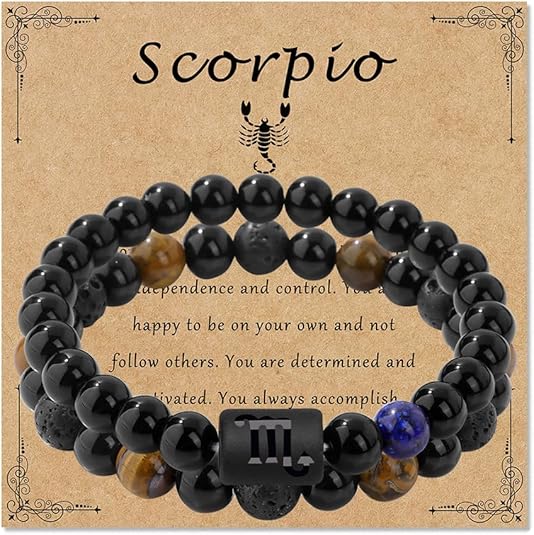 Zodiac Bracelet for Women Star Sign Natural Black Obsidian Bracelet Constellation Horoscope Crystals Bracelet Jewelry Gift 2 pieces 2 Pcs - Scorpio Products for men