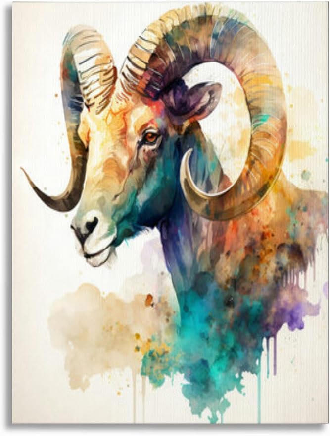TIEOIYA Bathroom Wall Art Decor Bathroom Pictures for Wall Artwork watercolor painting Aries astrological zodiac sign a white Framed Canvas Wall Art for Bedroom Dining Room Farmhouse 16""x20"" - Aries Canvas for men