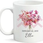 Flower Mug, Custom On Astrological Cup, Orchid And Aquarius Sign Mug, White Ceramic Cup, Birthday Mug Gift, Customized Orchid Flower Cup, Personalized Name And Date Zodiac Mug 11oz - Aquarius Mug for men