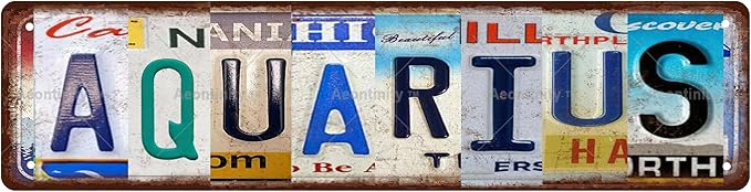 AQUARIUS Zodiac Sign Vintage Metal Tin Street Sign Bar Cafe Garage Cave Home Room Wall Bathroom Farmhouse Garden Porch Patio Decor, 16 x 4 Inch - Aquarius Pillow for men