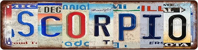 SCORPIO Zodiac Sign Star Sign Vintage Metal Tin Sign, Street Sign, Home Decor, Room Decor, Wall Decor, Bathroom Decor, Bar Decor, Cafe Decor, Garage Decor, 16 x 4 Inch - Scorpio Canvas for men