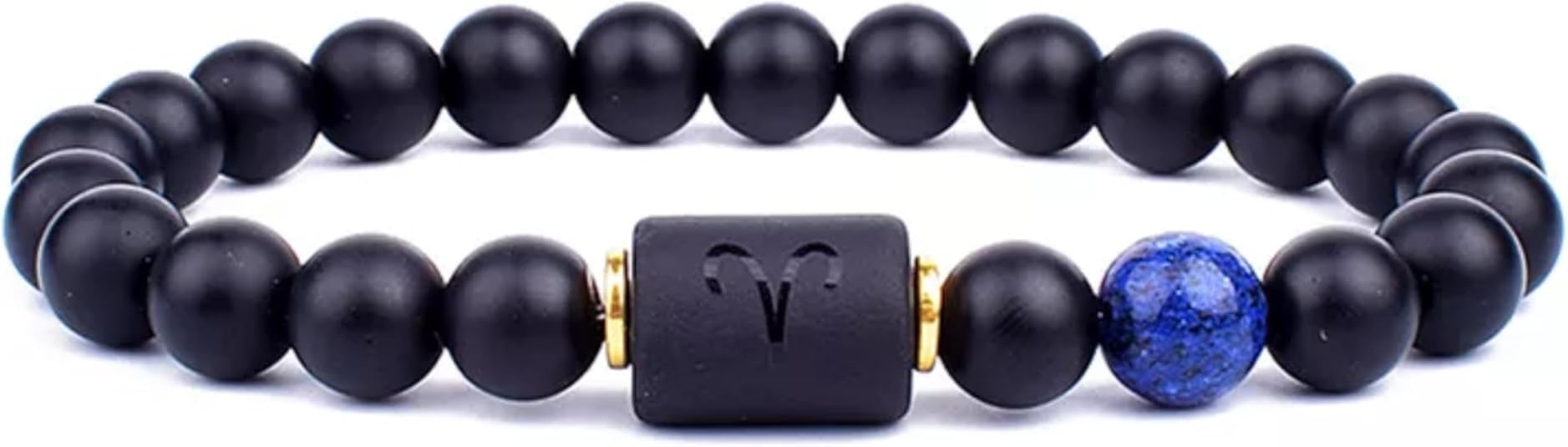 Handmade Zodiac Beaded Black Onyx Bracelet For Men Women, Elastic Yoga Stretch Bracelet, Healing Crystals And Stones, Spiritual Gifts For Astrology, 8mm - Aries Bracelet for men