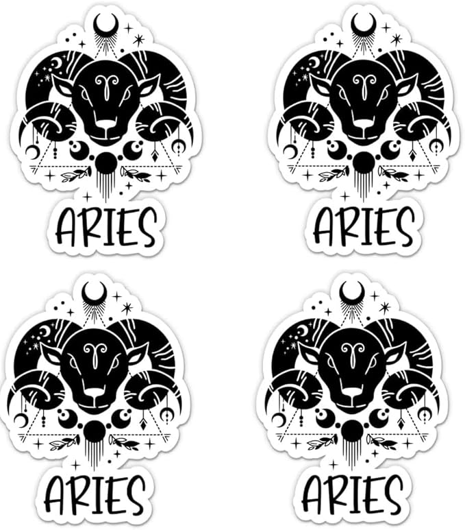 Pack of 4-3 Inch Stickers - Aries Zodiac Sign Sticker - Laptop Sticker - Waterproof Vinyl for Car Phone Water Bottle - Aries Decal - Sticker Graphic Decal - Aries Sticker for men