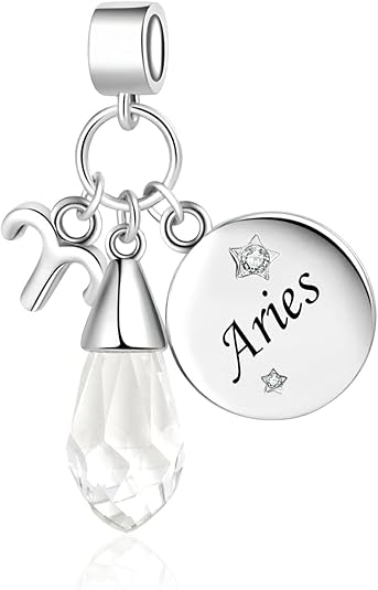 Teardrop Birthstone 12 Constellation Charms for Women Horoscope Zodiac Sign Birthday Beads Compatible with Pandora Bracelets & Necklaces - Aries Necklace for men